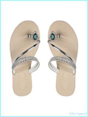 Faux Leather Rhinestone Thong Flat Sandals